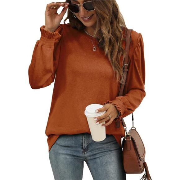 Women’s Long Sleeve Ruffle Puff Sleeve Tunic Top - Picture 3 of 5